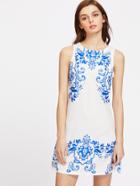 Shein China Print Zipper Back Sleeveless Dress