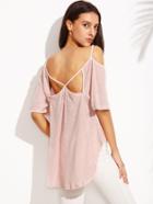 Shein Pink Cold Shoulder Hollow Back High Low T-shirt