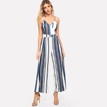 Shein Striped Wrap Wide Leg Strap Jumpsuit