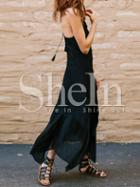 Shein Black Spaghettic Strap Tassel Tie Back Maxi Dress