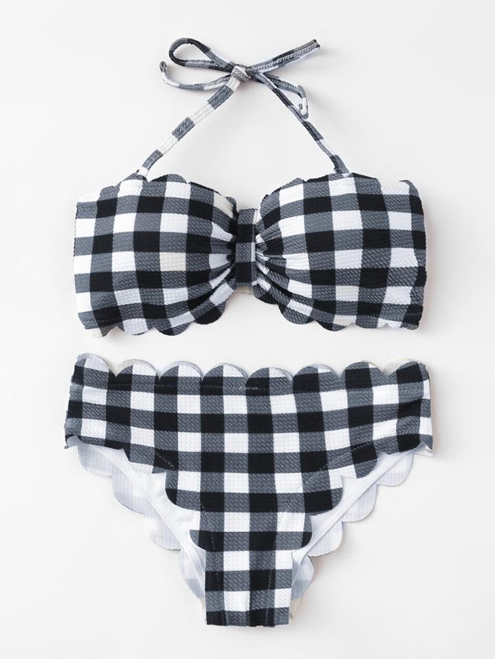 Shein Scalloped Trim Gingham Bikini Set