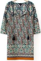 Shein Orange Quarter Sleeve Vintage Floral Blouse