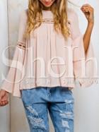 Shein Pink Bell Sleeve Eyelet Blouse
