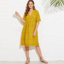 Shein V Neckline Eyelet Embroidered Dress