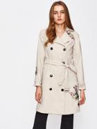 Shein Embroidery Applique Belted Trench Coat