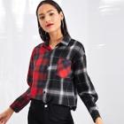 Shein Plaid Colorblock Single Breasted Blouse