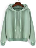Shein Green Hooded Long Sleeve Loose Crop Sweatshirt