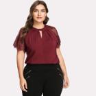 Shein Plus Keyhole Pleated Neck Lace Panel Top