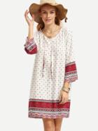 Shein White Tie Neck Paisley Print Tunic Dress
