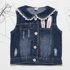 Shein Girls Contrast Lace Rabbit Embroidered Denim Vest