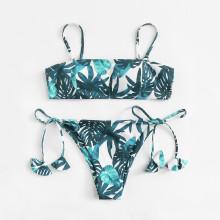 Shein Palm Print Tie Side Bikini Set