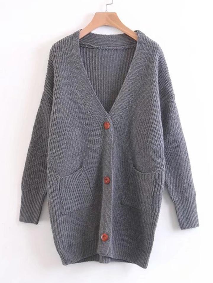 Shein Longline Ribbed Knit Cardigan