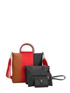 Shein Color Block Grab Bag With Striped Strap 4pcs