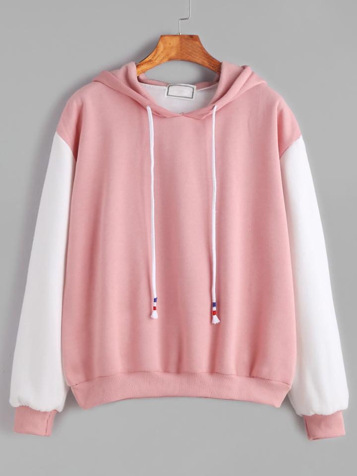 Shein Color Block Hooded Drop Shoulder Sweatshirt