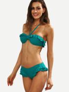 Shein Green Halter Neck Ruffled Bikini Set