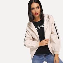 Shein Striped Pocket Detail Hooded Jacket