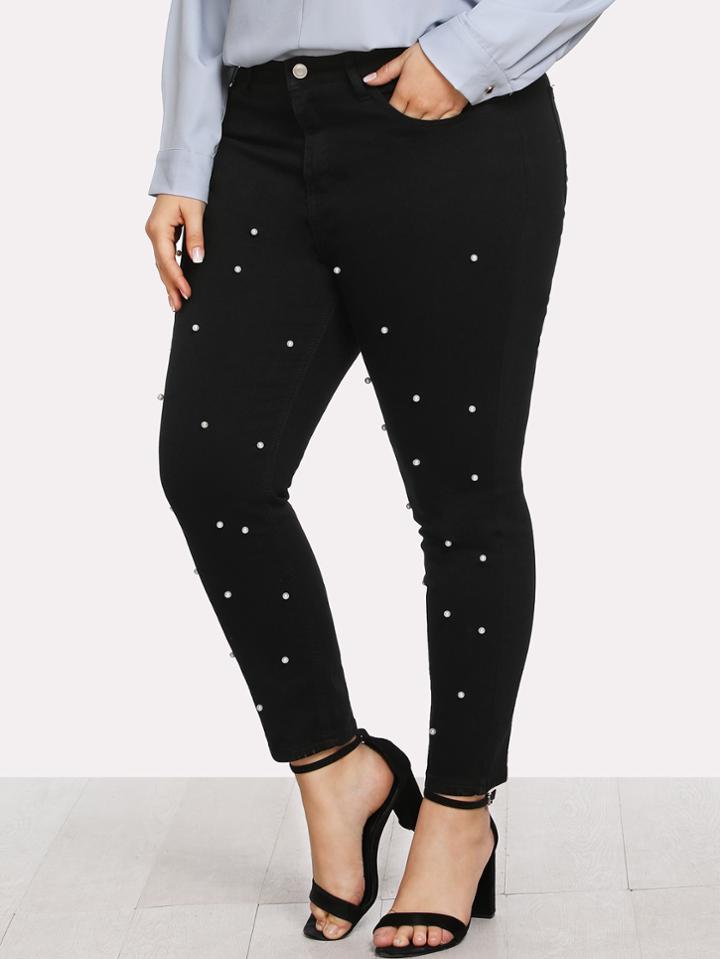 Shein Pearl Detail Skinny Jeans