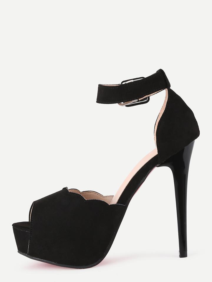 Shein Black Ankle Strap Stiletto Mule Sandals