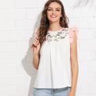 Shein Contrast Ruffle Trim Embroidered Top