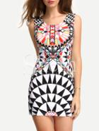 Shein Multicolor Sleeveless Print Bodycon Dress