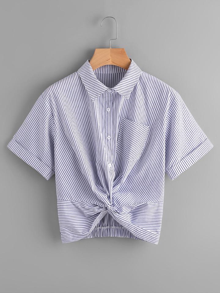 Shein Twist Front Gathered Back Cuffed Shirt