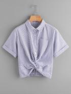 Shein Twist Front Gathered Back Cuffed Shirt