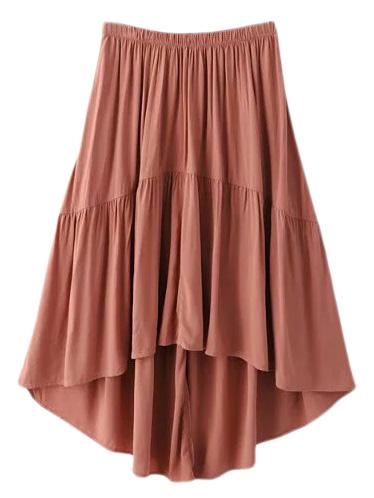 Shein Pink Knee Length Elastic Waist High Low Skirt