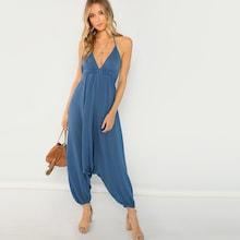 Shein Open Back Halter Harem Jumpsuit