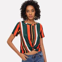 Shein Colorful Striped Twist Tee