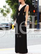 Shein Black Deep V Neck Cut-out Maxi Dress
