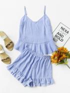 Shein Flounce Trim Pinstripe Cami Top And Shorts Co-ord