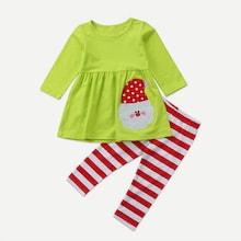Shein Toddler Girls Santa Claus Embroidered Top With Pants