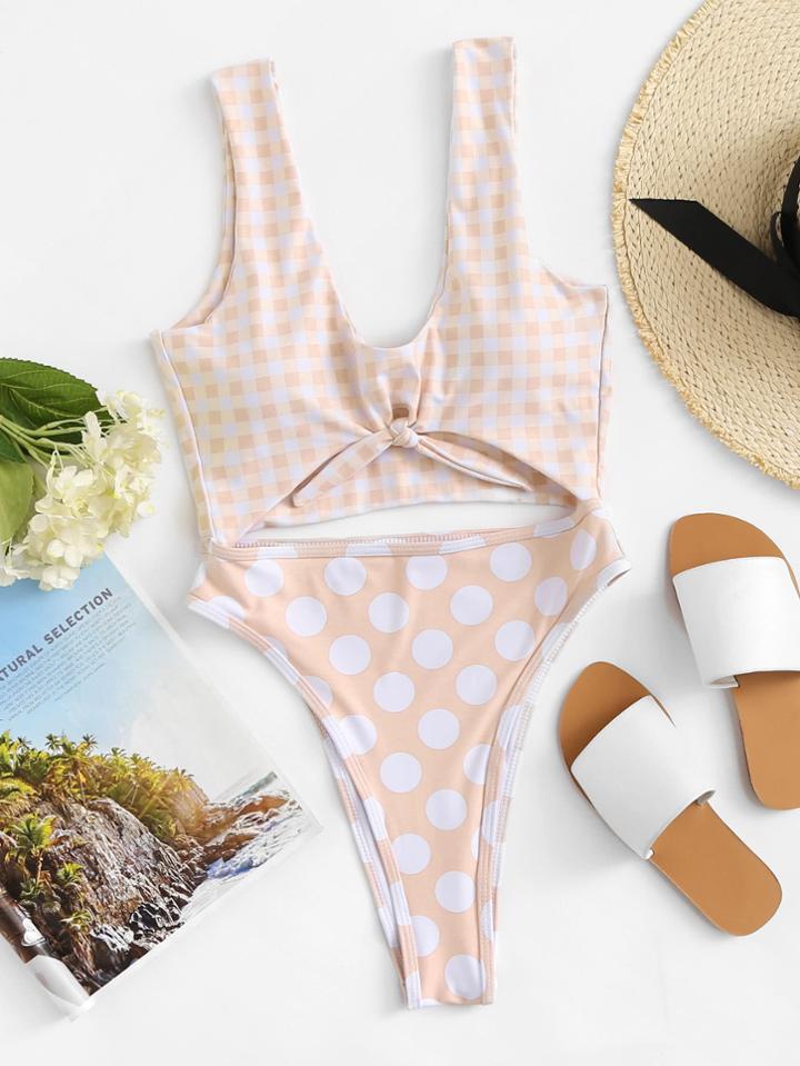 Shein Knot Front High Leg Swimsuit