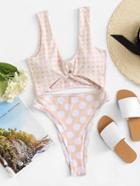 Shein Knot Front High Leg Swimsuit