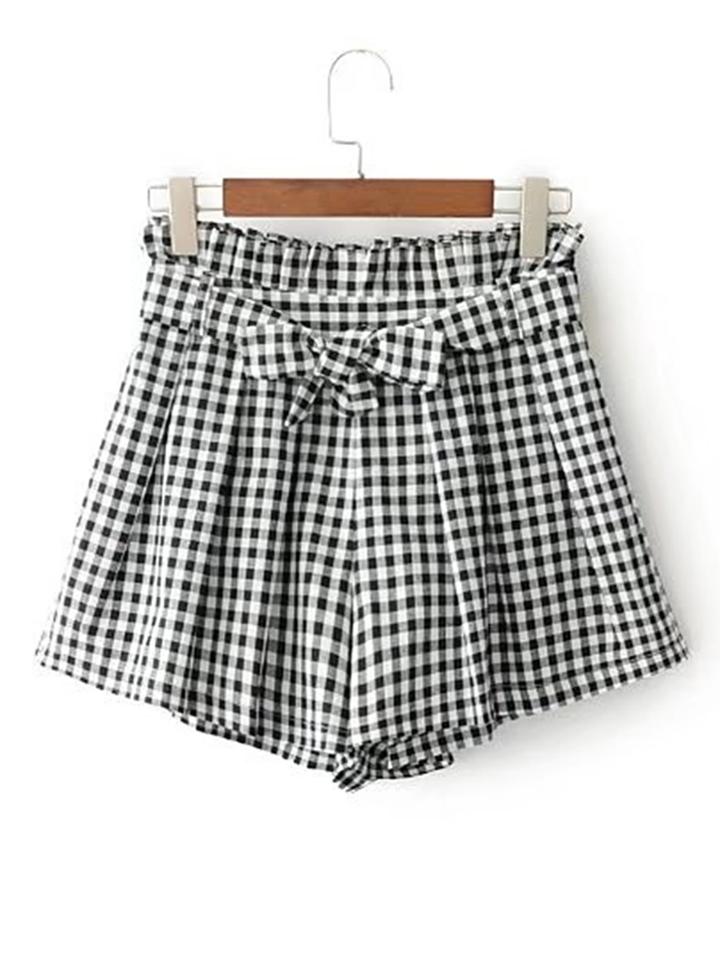 Shein Bow Tie Waist Checkered Shorts