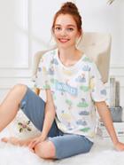 Shein Cloud Print Top & Pants Pj Set