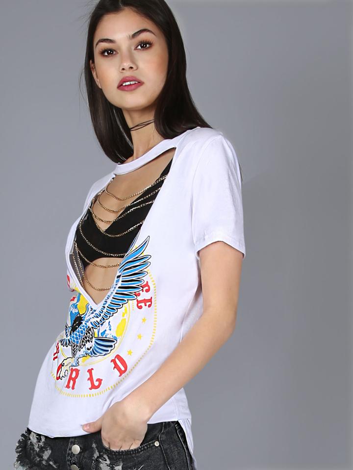 Shein Cut Out Chain Graphic Tee