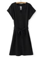 Shein Black V Neck Slim Dress With Belt