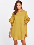 Shein Tiered Pleated Ruffle Cuff Curved Hem Dress