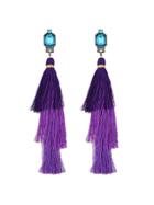 Shein Purple Ethnic Style Long Tassel Big Boho Earrings
