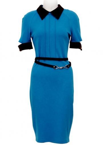 Rosewe Hot Sale Turndown Collar Back Zip Design Blue Tight Dress
