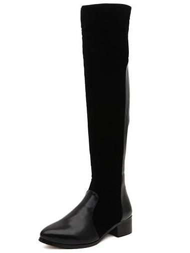 Shein Black Chunky Heel Almond Toe High Boots