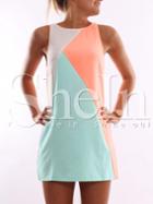 Shein Orange Blue Sleeveless Color Block Dress