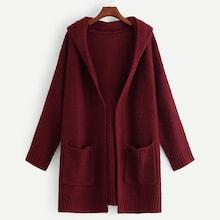 Shein Plus Pocket Patched Open Front Hoodie Cardigan