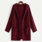 Shein Plus Pocket Patched Open Front Hoodie Cardigan