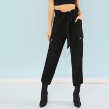 Shein Frill Waist Pocket Patched Pants