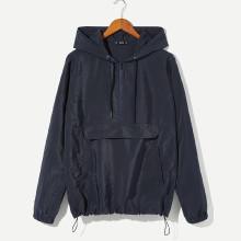 Shein Men Zip And Pocket Front Drawstring Hooded Jacket
