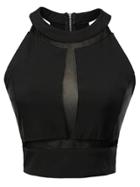 Shein Black Gauze Splicing Zipper Back See-through Tank Top