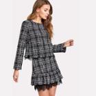 Shein Lace Trim Ruffle Tweed Skirt