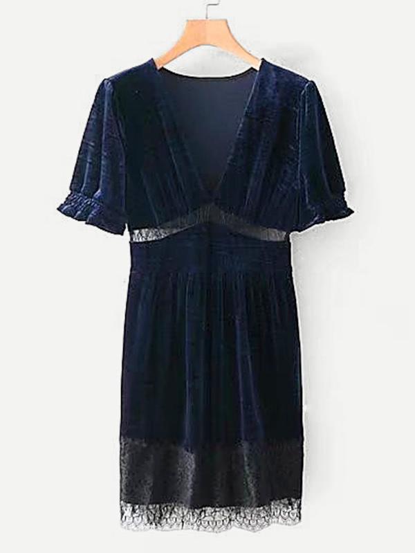 Shein Lace Hem Velvet Dress